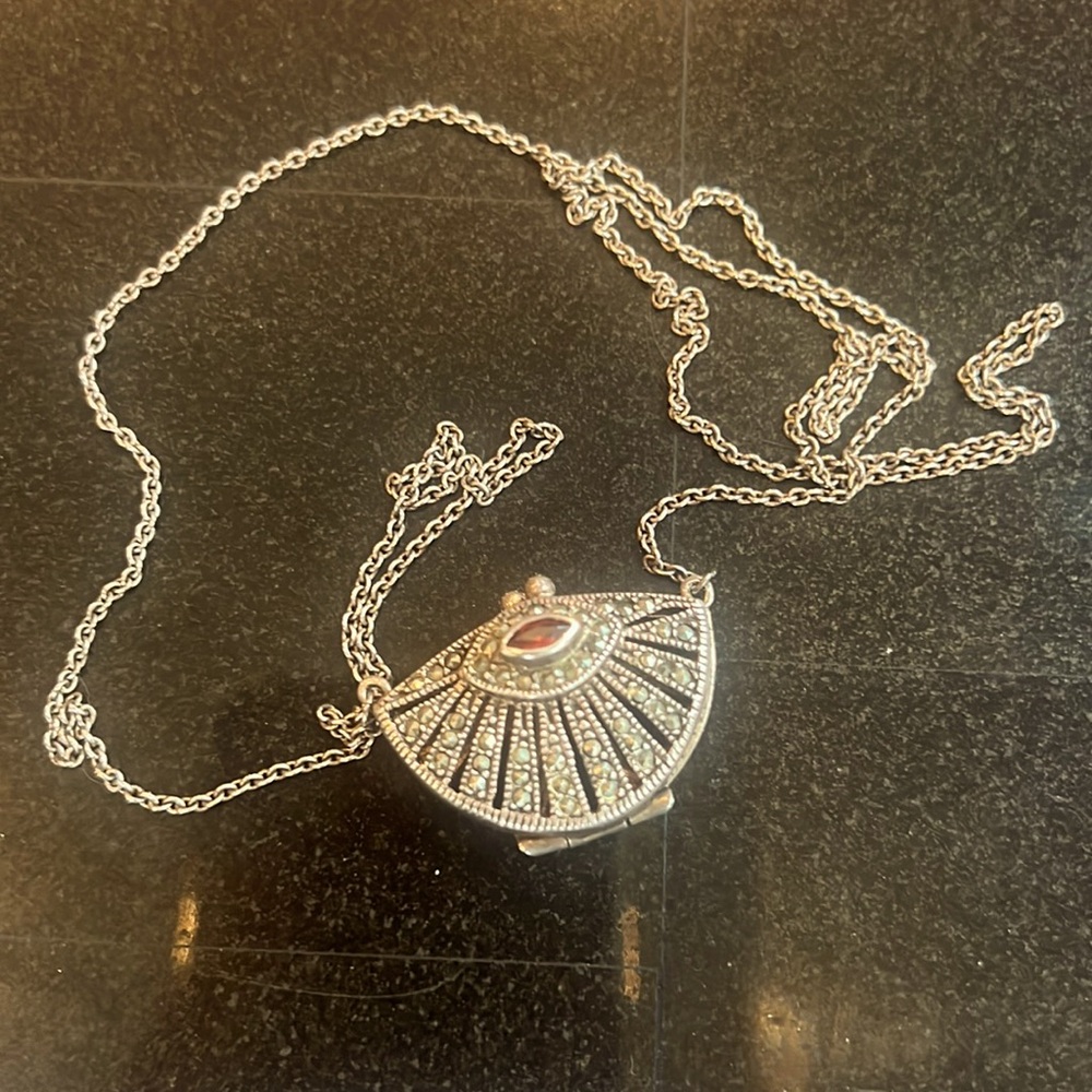 ￼ marcasite silver necklace with ruby center stone in silver great gift